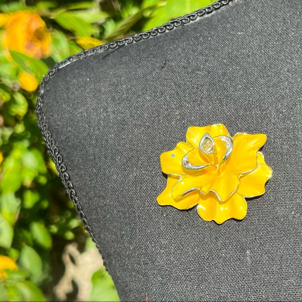 & Vintage Yellow Rose Flower Brooch